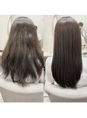 酸性ストレートbefore&after 仕上げアイロン無し