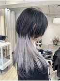○ロングウルフカットインナーカラー中性ウルフヘア表参道