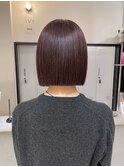 タッセルボブ　縮毛矯正　赤カラー　ピンクブラウン