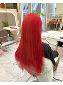 心斎橋プルエクステプルシールエクステ赤髪ロング丸ごとカラー
