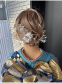 成人式ヘア　振袖ヘアセット　アップスタイル　ミディアム