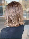 20代30代40代ダブルカラー透明感毛先パーマ肩ライン外ハネ