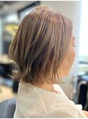 似合わせショート/細めハイライト/くすみベージュ/ショートボブ