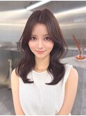 韓国前髪　くびれヘア　夏のヘアアレンジ　暗めカラー