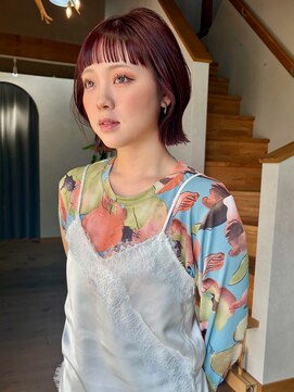サロンエフ(salon f) 【切りっぱなしボブ×ストロベリーレッド】