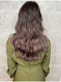 秋色_モーヴバイオレット_バレイヤージュ_外国人風_ウェーブ