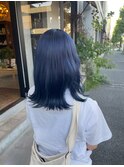 ケアブリーチネイビーブルーカラー顔周りレイヤーカット韓国ヘア