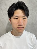 メンズセンターパートビジネスパーマブルーブラック