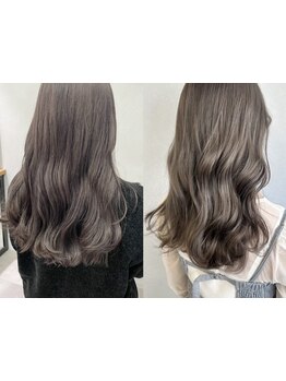 ファッションに合わせやすいナチュラルなハイトーンカラー！ダメージレスで柔らかい質感の透明感カラーに♪