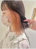 インナーカラーオレンジベージュ暖色カラー小顔ボブケアブリーチ