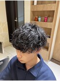 波巻きスパイラルパーマツーブロックショートマッシュ