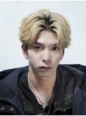 フェザーパーマ/ブルーブラック/刈り上げセンターパート[新宿]