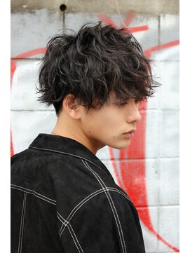 ネイビー(NAVY) ツーブロックフェザーマッシュ スパイラルパーマ 無造作ランダム