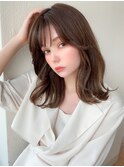 前髪パーマ/セミウェットウェーブ/オリーブカラー/大人かわいい