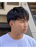 ニュアンスパーマ　刈り上げマッシュ風　ダウンバング