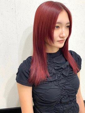 ラグナ(LAGUNA) 【レイヤーカット/ブリーチ/チェリーレッド/セミロング/20代】