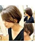 【コトノハ】グレージュエッジショートひし形ミセスショートボブ