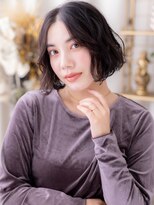 カバーヘア ブリス 戸田公園西口店(COVER HAIR bliss)&nbsp;大人かきあげバングラフウェーブ黒髪ボブb戸田公園20代30代40代