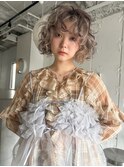 セクションカラー　カーリーボブ　デザインカラー