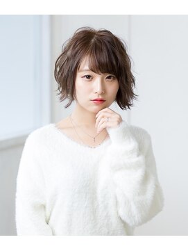 ハピエル ヘアークルー(HAPPYEL hair crew) くせ毛風ニュアンス大人可愛い小顔切りっぱなしショートボブ