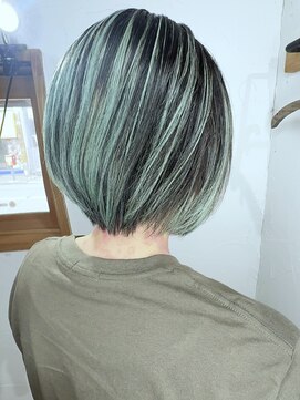 ブレイズヘアー(BLAZEhair) 【個性カラー】ビリジアンバレイヤージュ×ブリーチ２回
