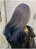 シルバー×毛先ブルーカラー