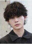 メンズパーマルーズパーマシャドウパーマッシュウルフゆるめ