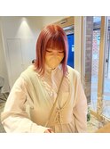 pink beige×ぱつっと外ハネミディ
