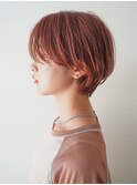 ベージュピンクハンサムマッシュ斜めバングショート池袋
