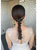 花嫁　タイトアレンジ　タイトポニー　編み下ろし　金箔