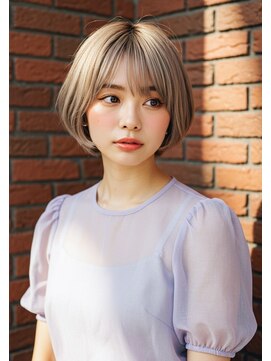フルショウ 小牧(FURUSHO) くすみベージュレイヤーボブシースルーバングショートボブ
