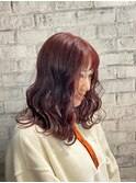 イメチェン/レッドブラウン/フルバング/似合わせカット/本厚木駅