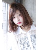 ヘアーアンドメイク ファット(Hair&Make PHAT) 透明感ミディアムボブコーラルベージュ20代30代40代