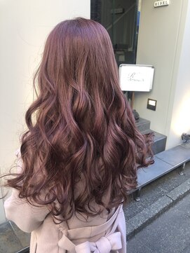 リゼル ユア 渋谷(RISEL YUA) ブリーチ無しのピンクブラウンふわふわロングヘア