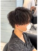 アップバング×波巻きパーマ