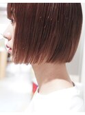 ぱつっとラインの柔らかボブ　レッドブラウン　自由が丘　JYO