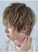 メンズショートビジネスツーブロックセンターパートフェード