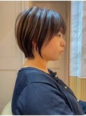 縮毛矯正　丸みショート　髪質改善　ブリーチ縮毛矯正