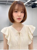 丸みボブ シースルーバング ミルクティーショコラベージュ