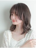 ミディアム韓国風顔まわりカット透明感グレージュ