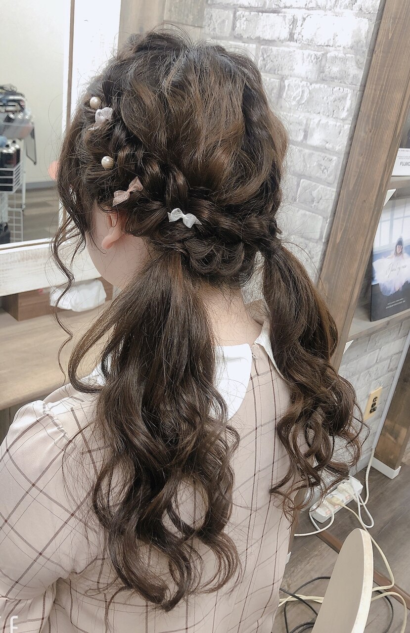 ツインテール/ヘアセット/ヘアメイク/編み込み/三つ編み