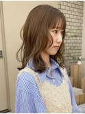 ブリーチなしカラー ブラウンベージュ ミディアム 顔まわりre