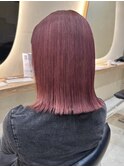 タッセルボブミルクティーピンクベージュ切りっぱなしボブ長め