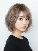 ミルクティーベージュ×ウェーブボブ