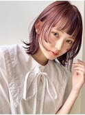 ボブ/レイヤー/ピンクブラウン/ブリーチなし/顔まわり