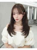 イメチェンヘアスタイル　ピンクベージュ　前髪カタログ/栄