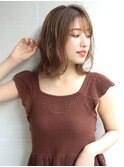 ミディアムヘア フリンジウエーブ×ショコラベージュ