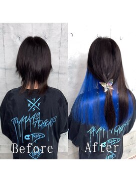 あるじゃんすー 横浜店 ブラック×ブルー#シールエクステ#デザインカラー#インナー#横浜