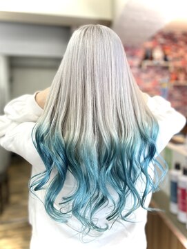 イエローコーン 横浜店(YELLOW CORN) 水色グラデ【横浜/横浜駅/ブリーチ/エンドカラー】