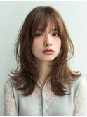 ミディアムレイヤー/くびれレイヤー/ひし形レイヤー/小顔/大人髪